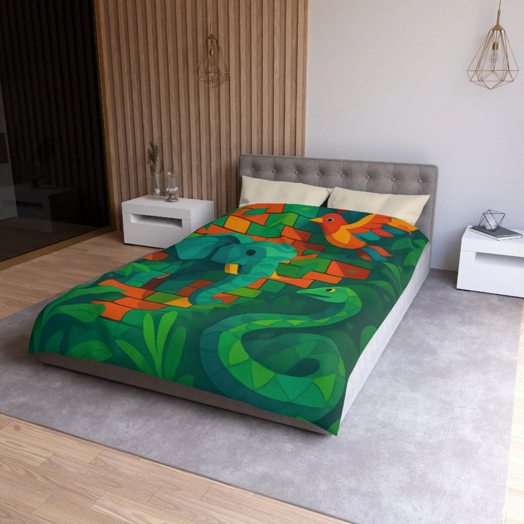 Housse de couette jungle vibrante avec éléphant, oiseau, serpent et feuillage luxuriant
