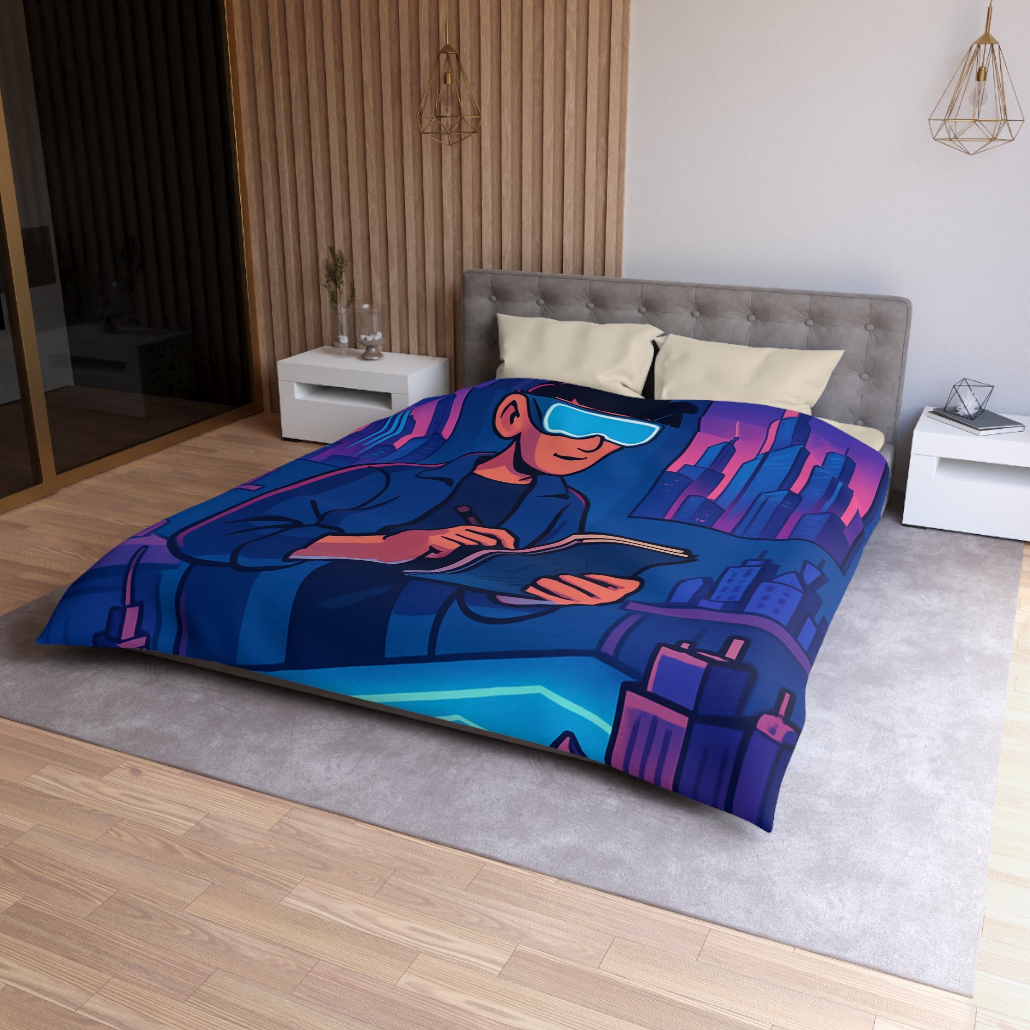 Housse de Couette Microfibre Illustration Unique Design Moderne Décoration Intérieure Raffinée