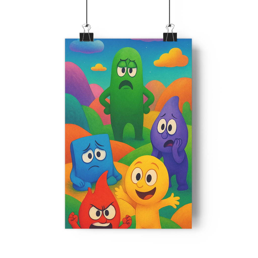 Poster décoratif cartoon coloré joyeux chambre enfant émotion jaune rouge bleu violet vert qualité