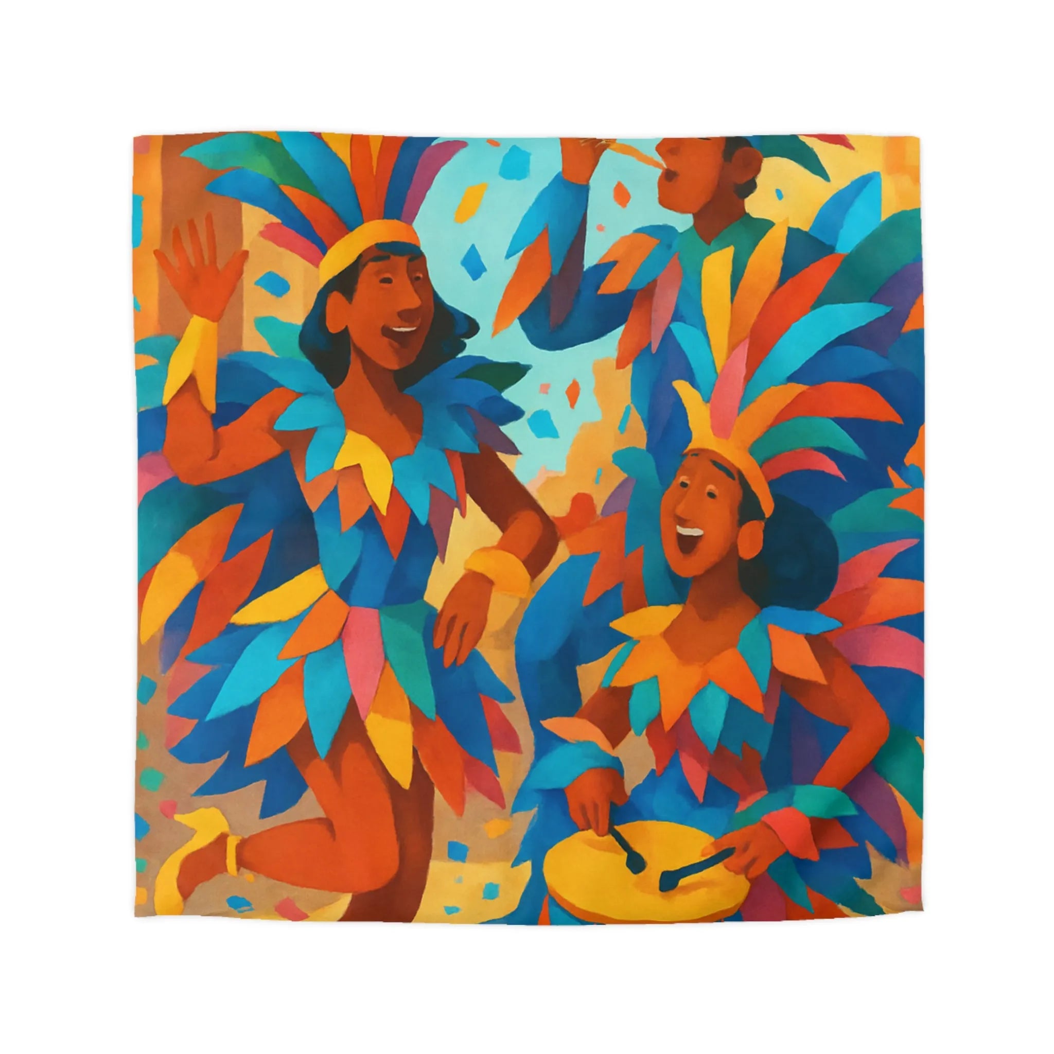 Housse de couette carnaval vibrante avec danseurs multicolores et ambiance festive éclatante