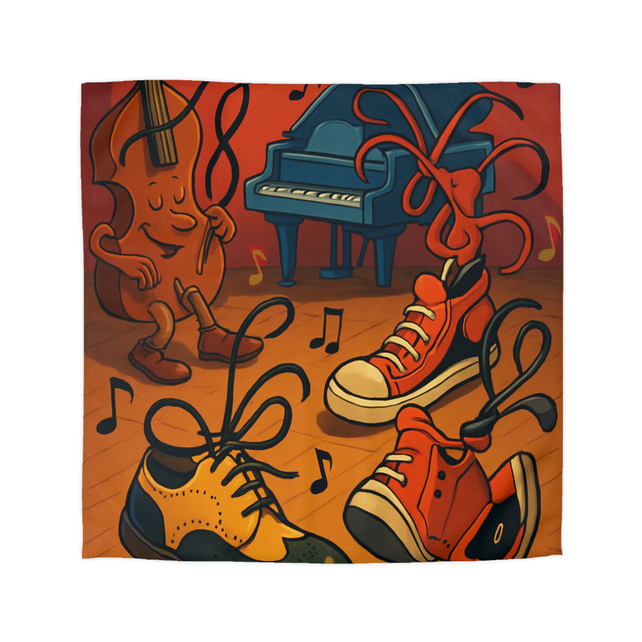 Housse de couette originale et colorée avec des instruments et chaussures dansantes dessin animé