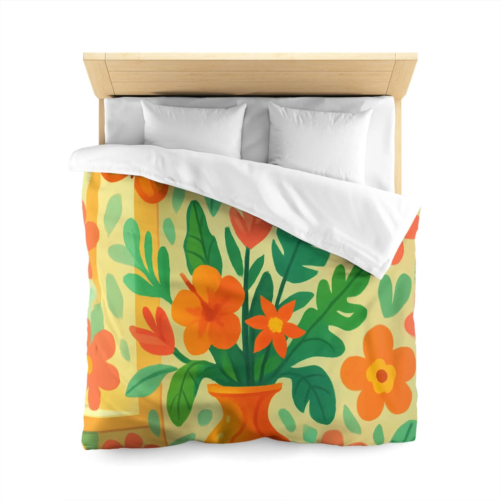 Housse de couette colorée avec fleurs tropicales et papillons pour chambre lumineuse