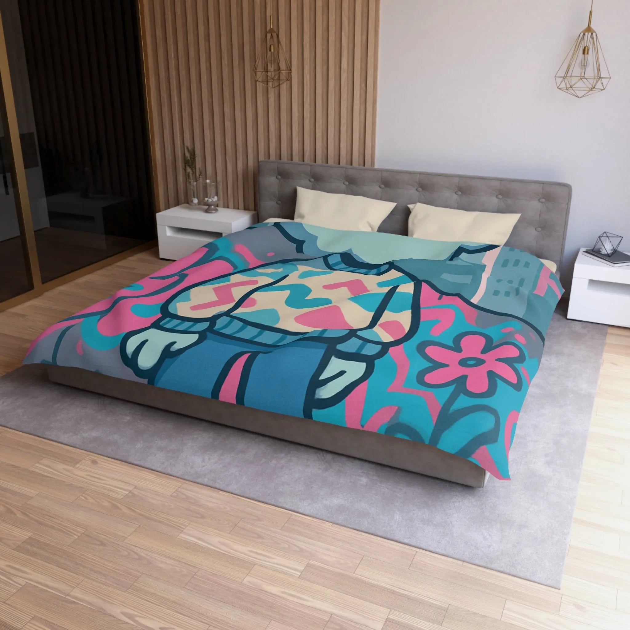 Housse de Couette Design Nuage et Street Art pour Chambre Fun et Colorée