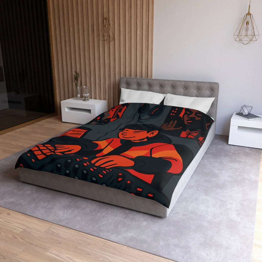 Housse de couette design studio moderne avec touche artistique rouge et noire