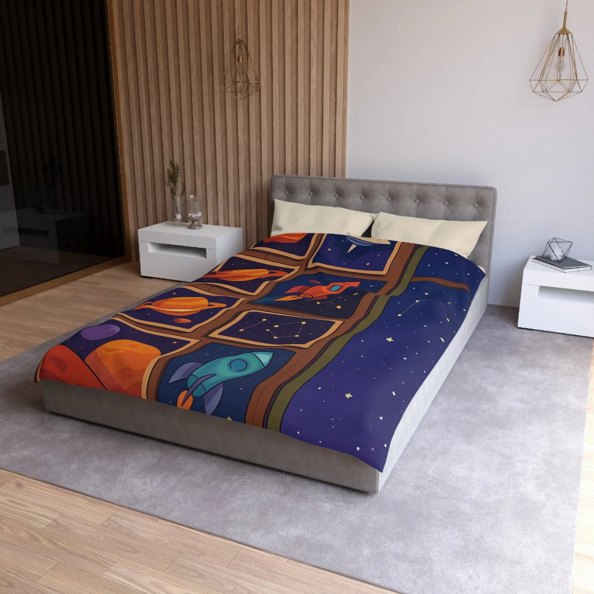 Housse de Couette Espace Coloré avec Fusées et Constellations pour Chambre Enfant