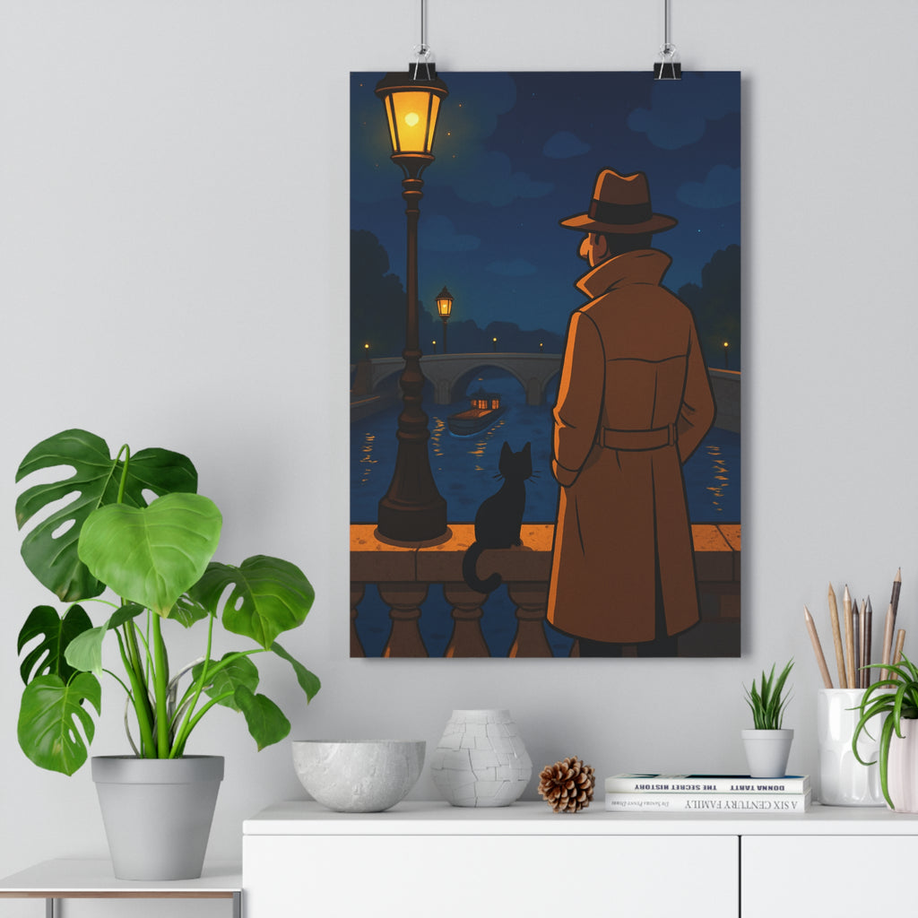 Poster décoratif cartoon noir mystérieux paris nocturne salon chambre ambiance captivante qualité premium qualité