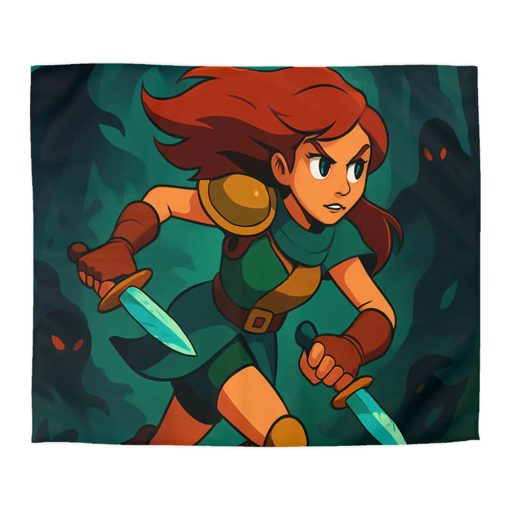 Housse de couette aventure forêt enchantée avec héroïne courageuse et lames scintillantes