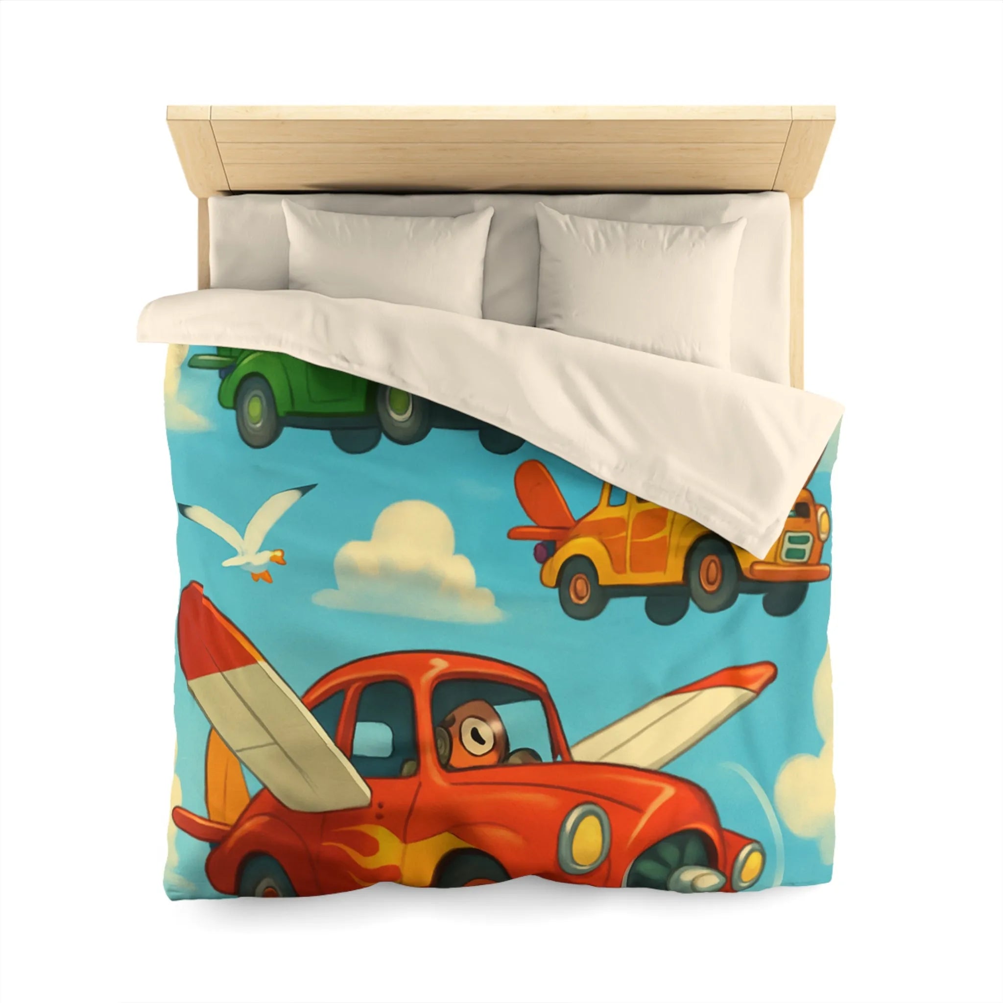 Housse de Couette Avions-Automobiles Volant dans un Ciel Bleu pour Enfants