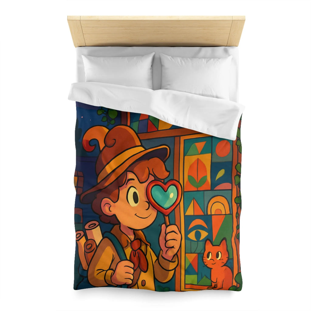 Housse de couette enfant magique avec chat mignon et motifs géométriques colorés
