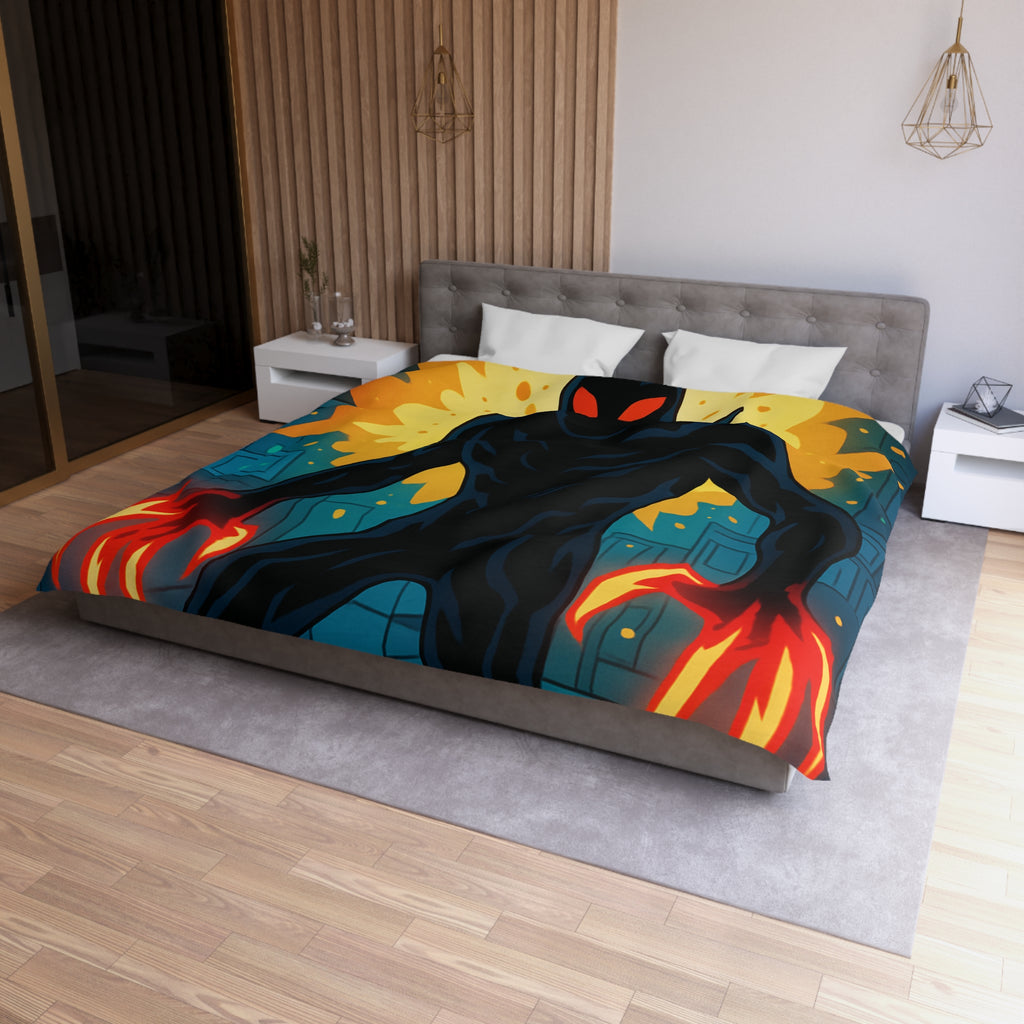 Housse de couette sombre avec créature enflammée aux griffes lumineuses