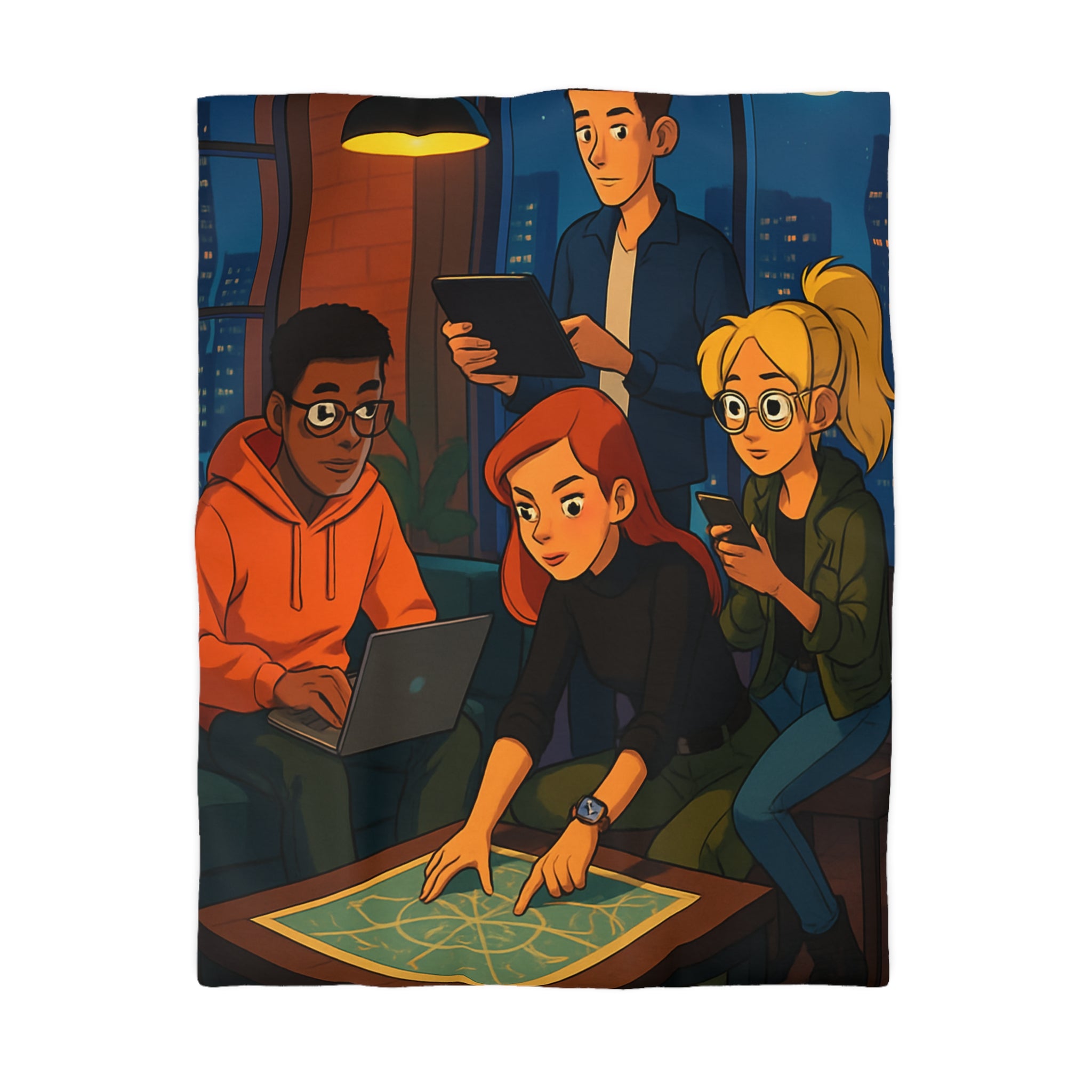 Housse de Couette Style Urbain Moderne avec Jeunes, Technologie et Vue Nocturne