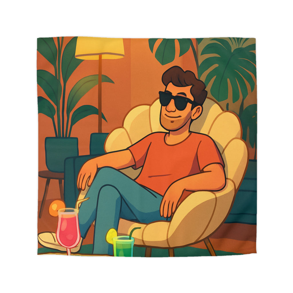 Housse de Couette Tropicale Design Moderne avec Feuilles et Boissons Colorées Style Rétro