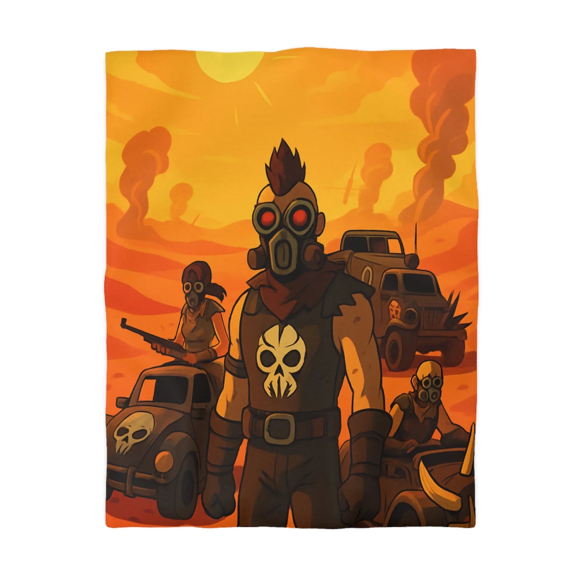 Housse de couette design post-apocalyptique avec guerriers masqués dans désert ensoleillé