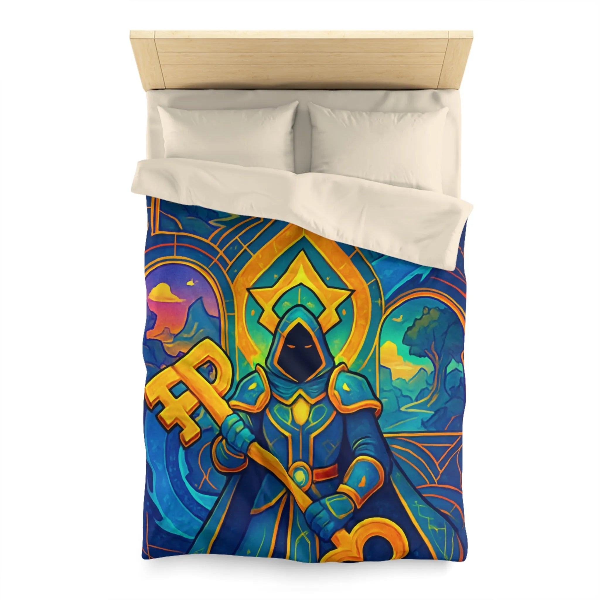 Housse de Couette Magicien Mystique avec Clef et Dragon pour Ambiance Enchantée