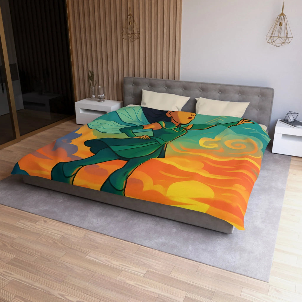 Housse de Couette Fée Magique sur La Falaise au Coucher de Soleil Éblouissant