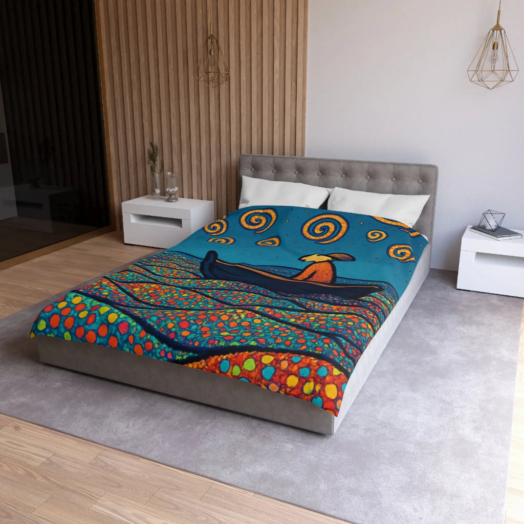 Housse de couette artistique avec motifs oniriques de mer et ciel étoilé