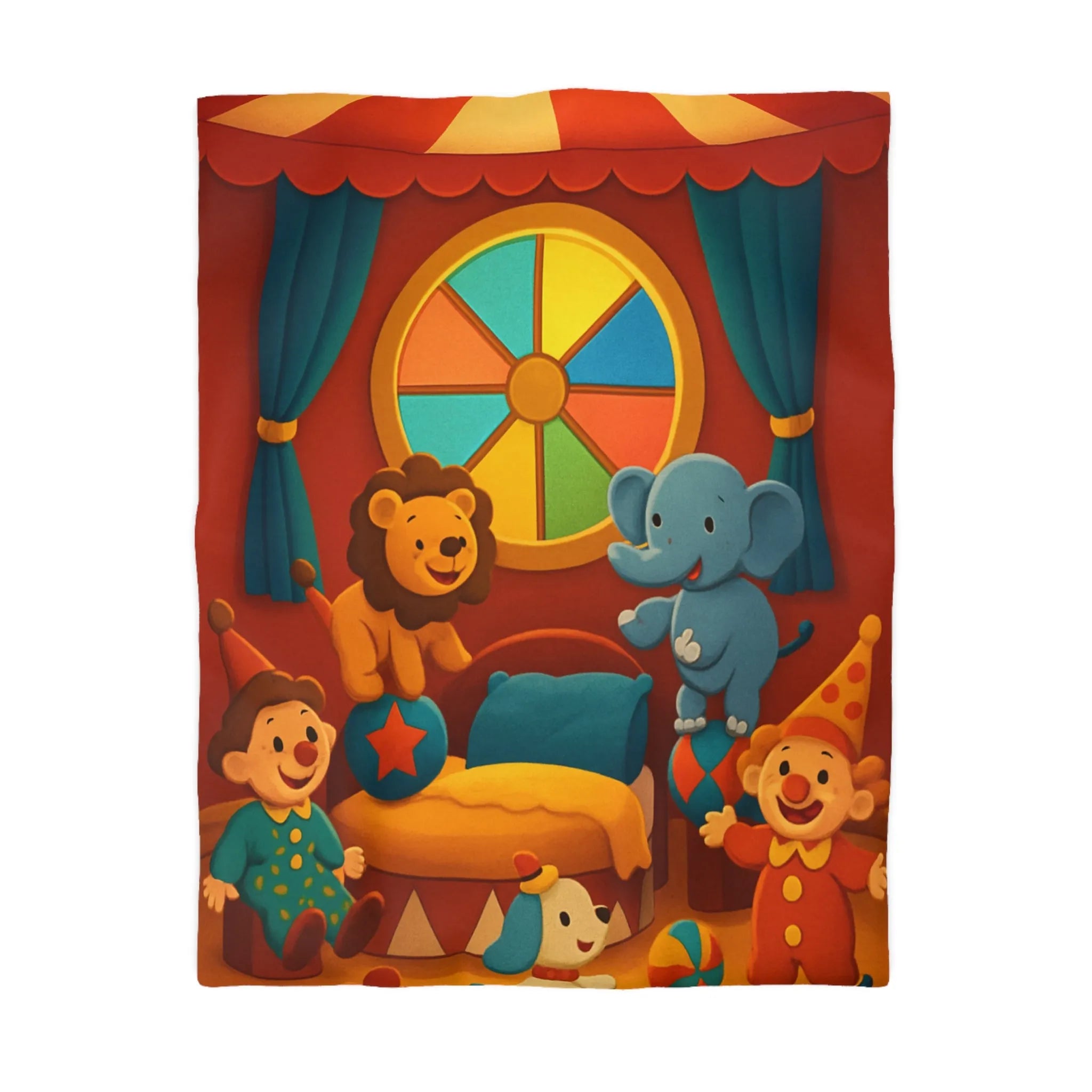 Housse de Couette Cirque Joyeux avec Animaux et Clowns pour Enfants