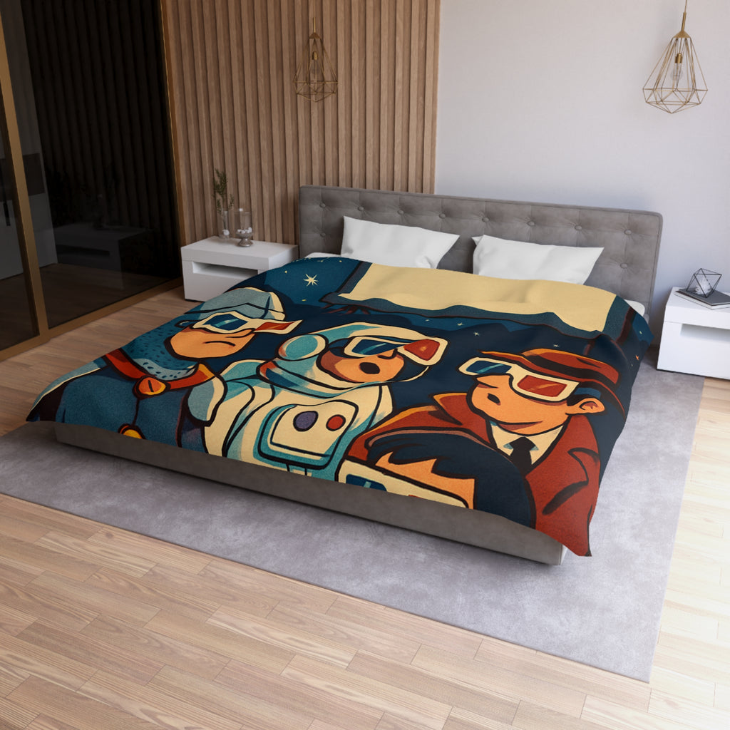 Housse de Couette Unique Inspirée Cinéma Rétro Avec Personnages Insolites Regardant Écran