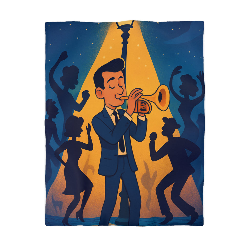 Housse de Couette Moderne avec Musicien Jouant de la Trompette sous Réverbère Nocturne