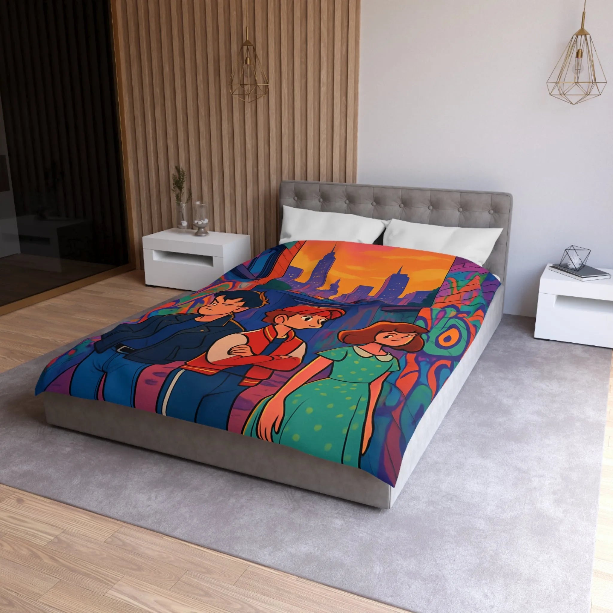 Exploration Urbaine Colorée Révélant Une Scène Enchantée de Graffiti avec Trois Adolescents