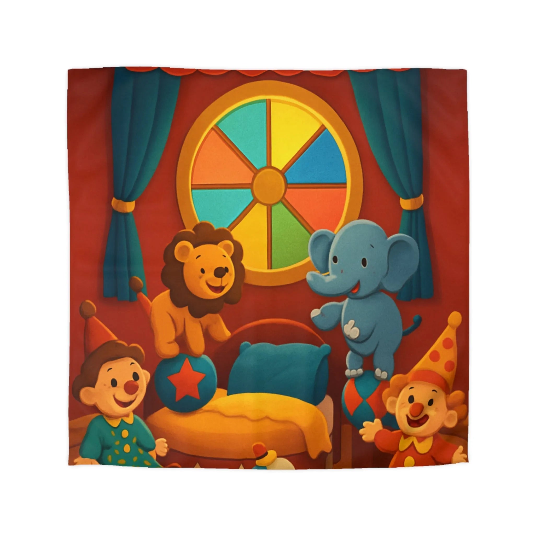 Housse de Couette Cirque Joyeux avec Animaux et Clowns pour Enfants
