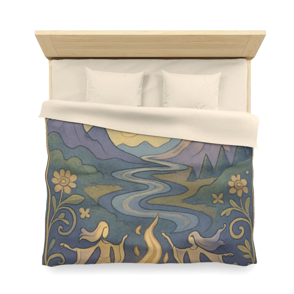 Housse de couette artistique avec montagnes flottantes et paysage féerique sous les étoiles