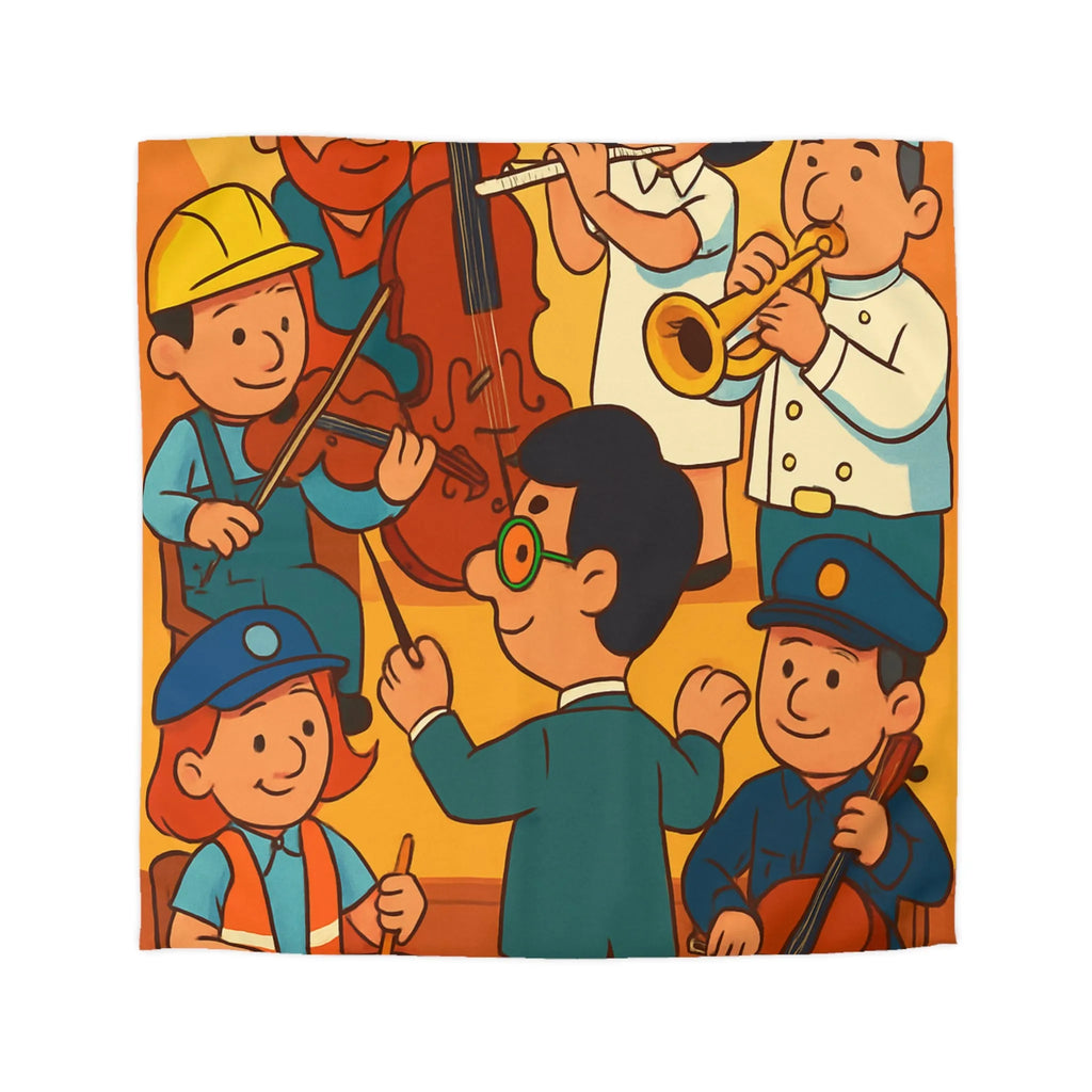 Housse de couette colorée avec illustrations de musiciens habillés en différentes professions