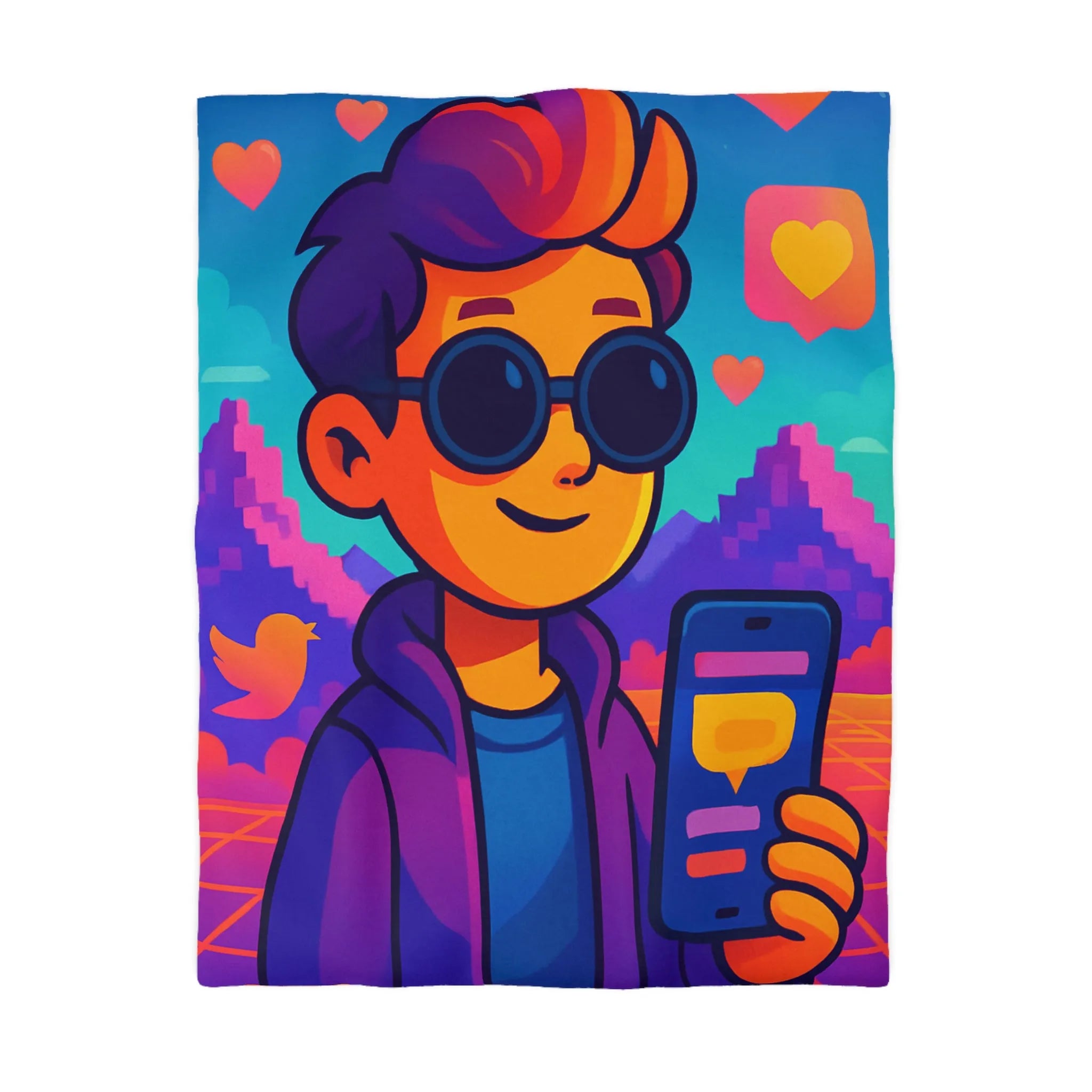 Housse de Couette Idéale pour Chambre Moderne avec Motifs Numériques Abstraits et Colorés