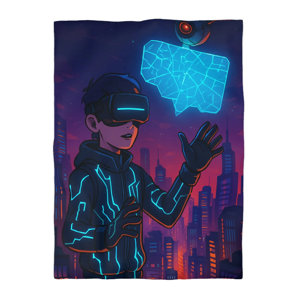 Housse de couette avec illustration futuriste de réalité virtuelle et drone lumineux