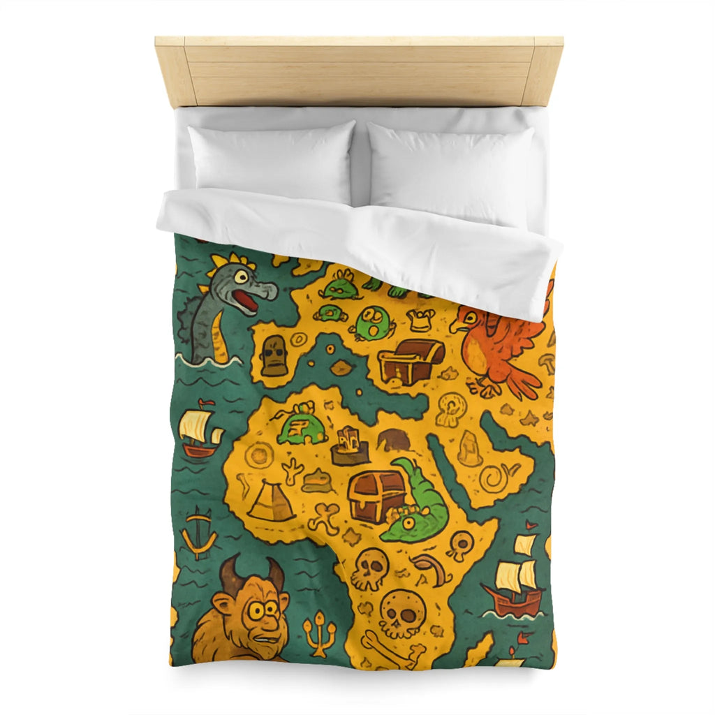 Housse de couette carte imaginaire avec dragons, dinosaures et trésors pour enfants aventuriers