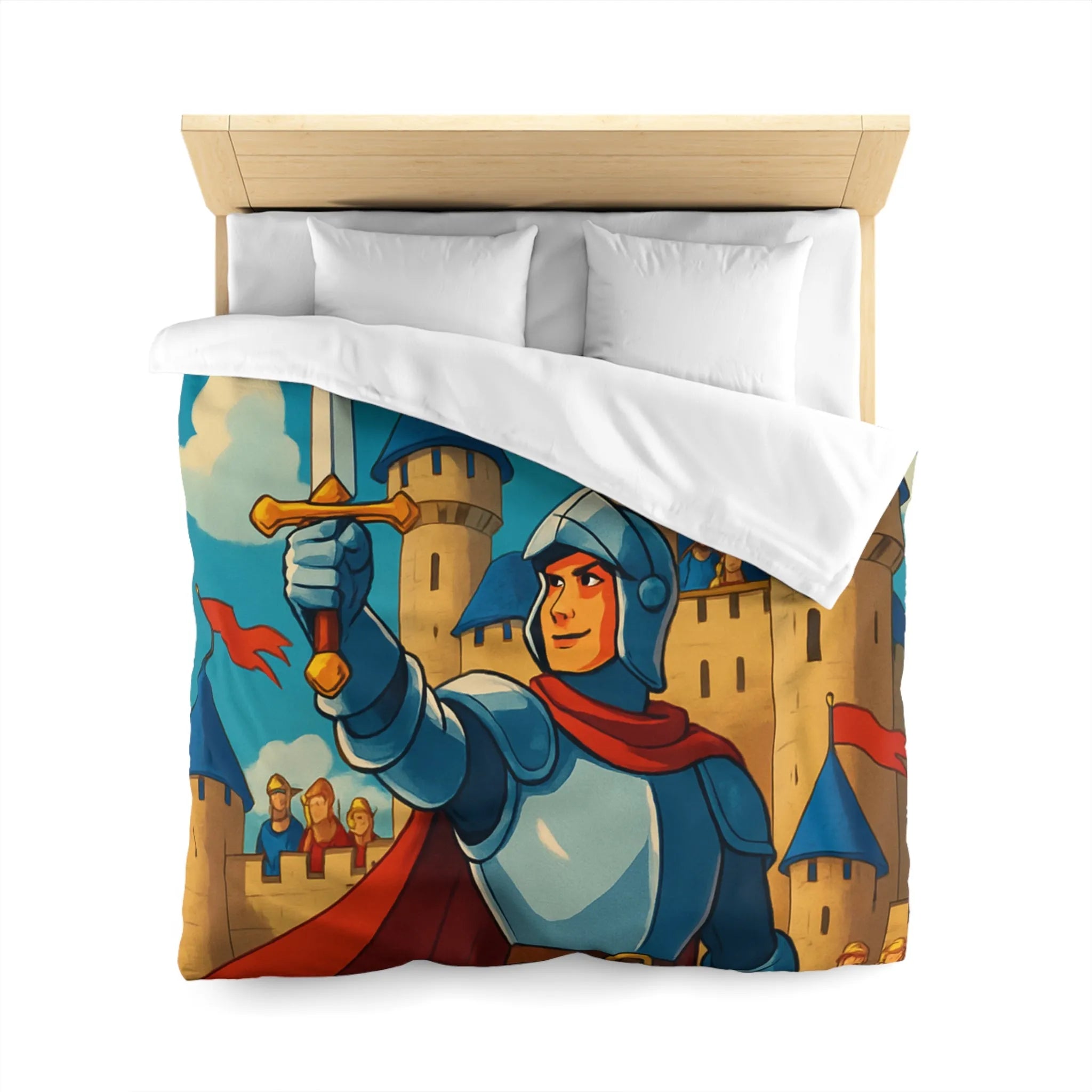 Housse de Couette Chevalier Vaillant Face aux Dragon dans Château Fantastique