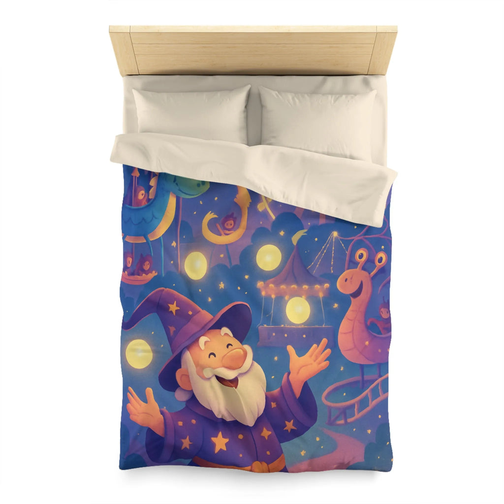 Housse de couette magique pour enfants avec magicien joyeux et parc d'attractions nocturne