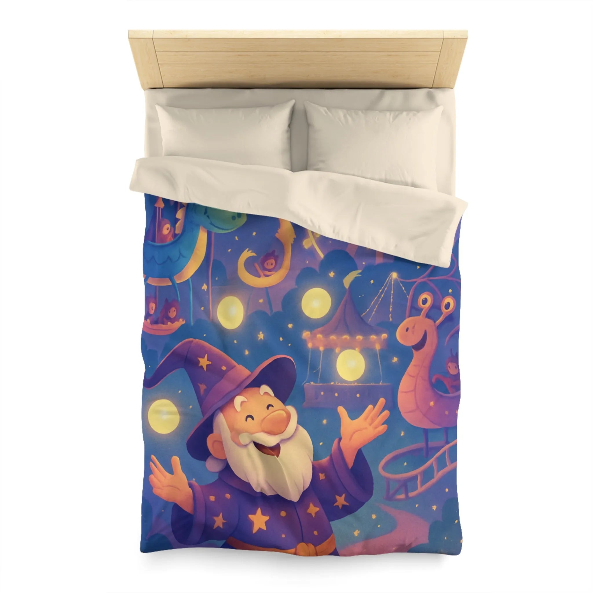 Housse de couette magique pour enfants avec magicien joyeux et parc d'attractions nocturne
