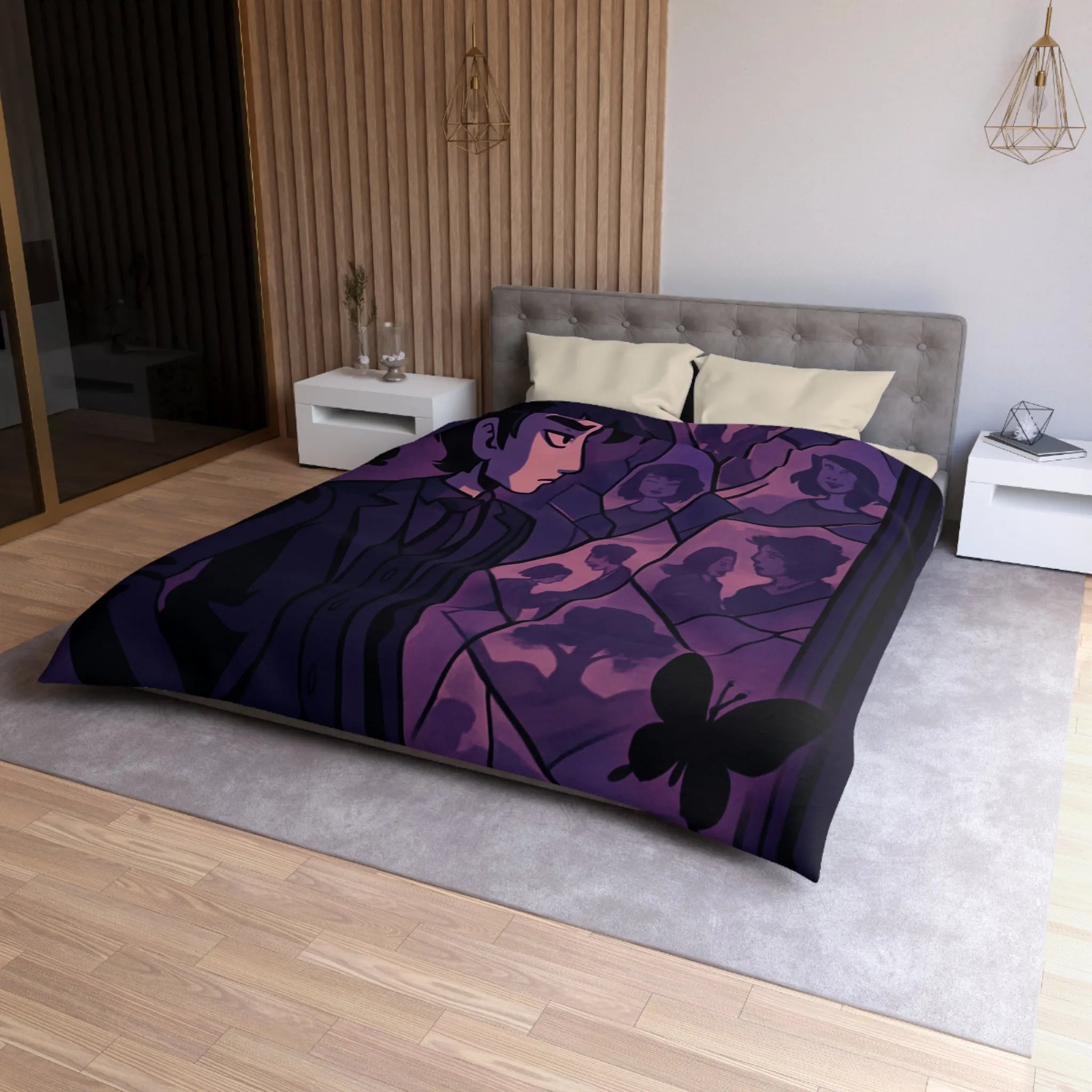 Housse de Couette Microfibre Art Graphique Contemporain Style Décoratif Chambre Tendance