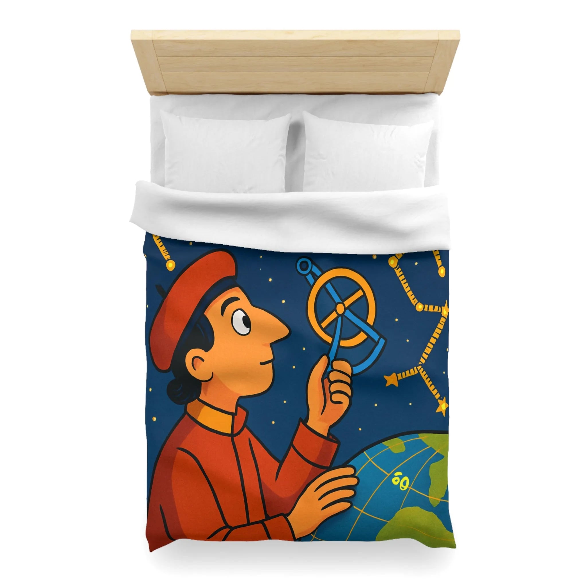 Housse de couette astronomie éducative avec constellations étoilées dans une nuit étoilée