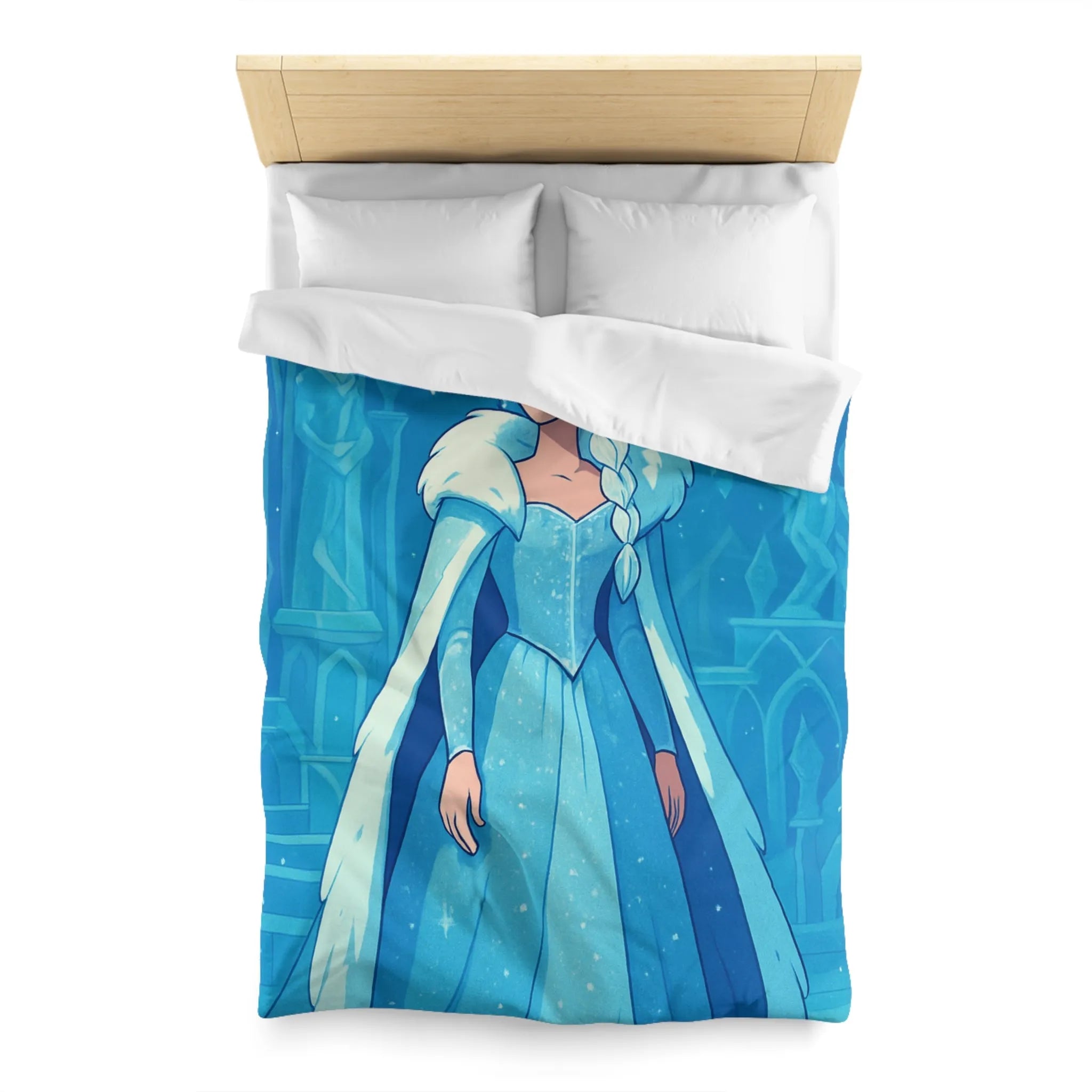 Éblouissante Housse de Couette Reine des Glaces Bleue avec Aurora Boréale et Château