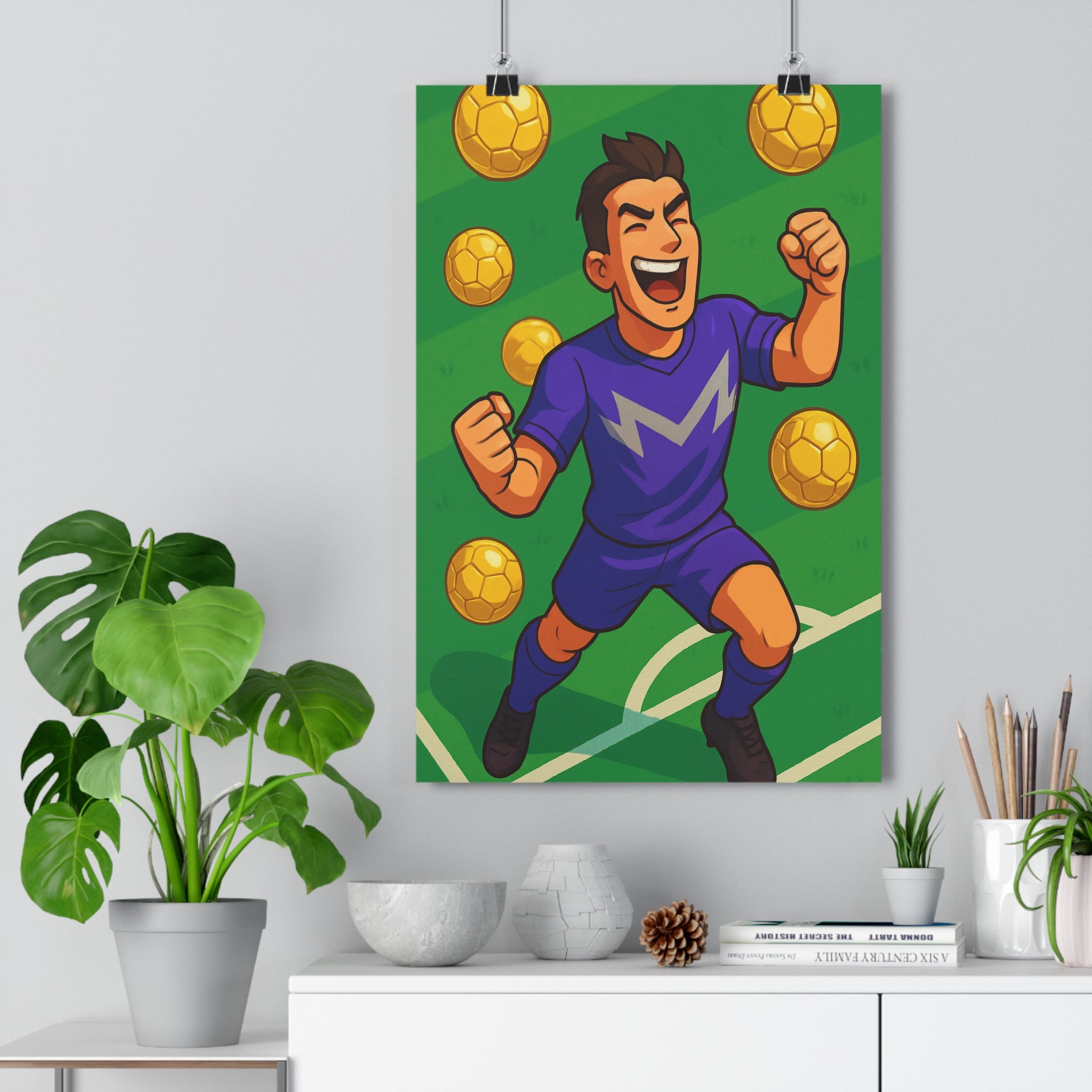 Poster décoratif football violet doré dynamique abstrait célébration joyeux chambre salon enfant original tendance