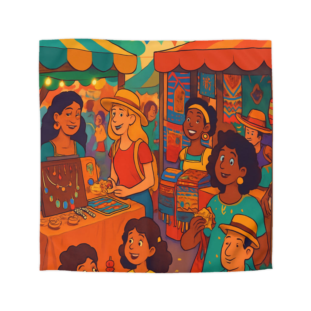 Housse de couette pour enfants avec design marché coloré de nuit animé et festif