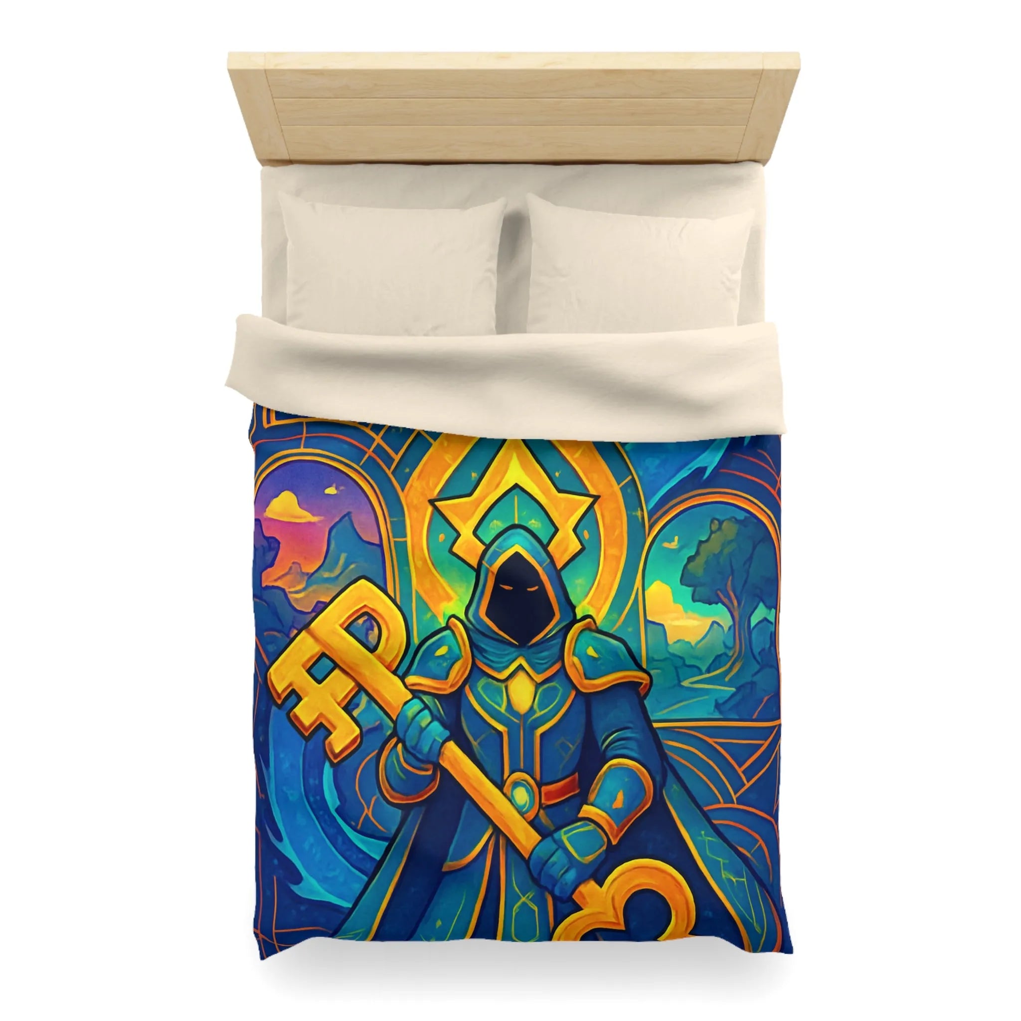 Housse de Couette Magicien Mystique avec Clef et Dragon pour Ambiance Enchantée