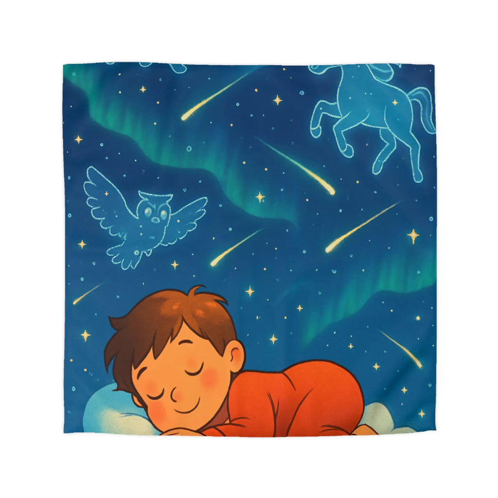 Housse de couette enfant étoilée avec animaux et motifs célestes colorés