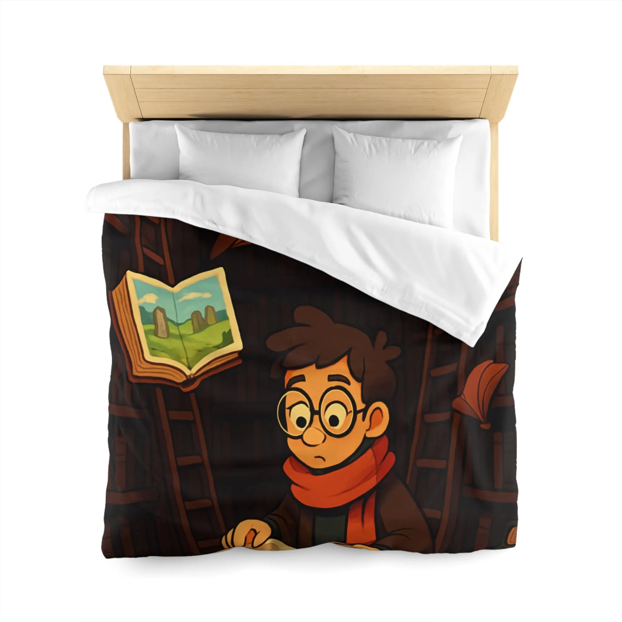 Housse de couette magique avec livres flottants et bibliothèques pour chambre enchantée