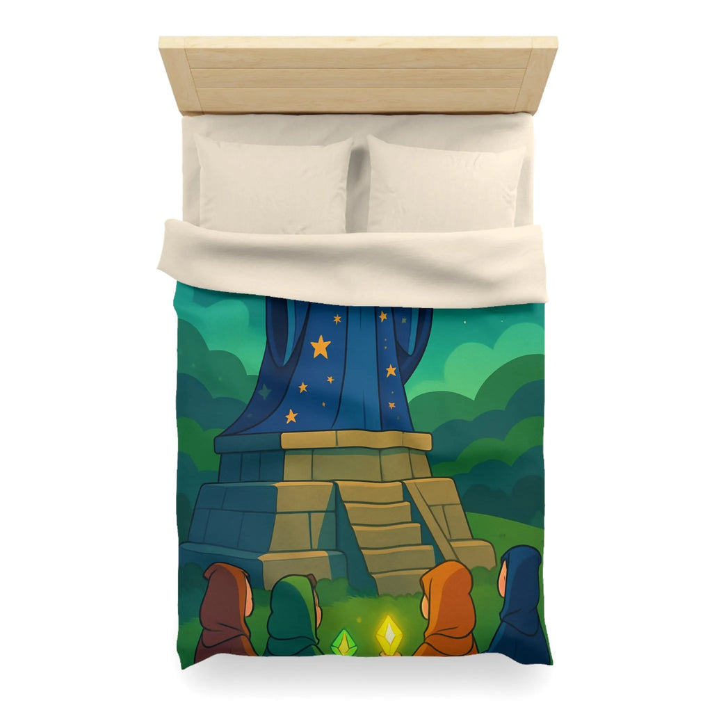 Housse de couette fantaisie avec sorcier et cristaux lumineux dans un paysage étoilé