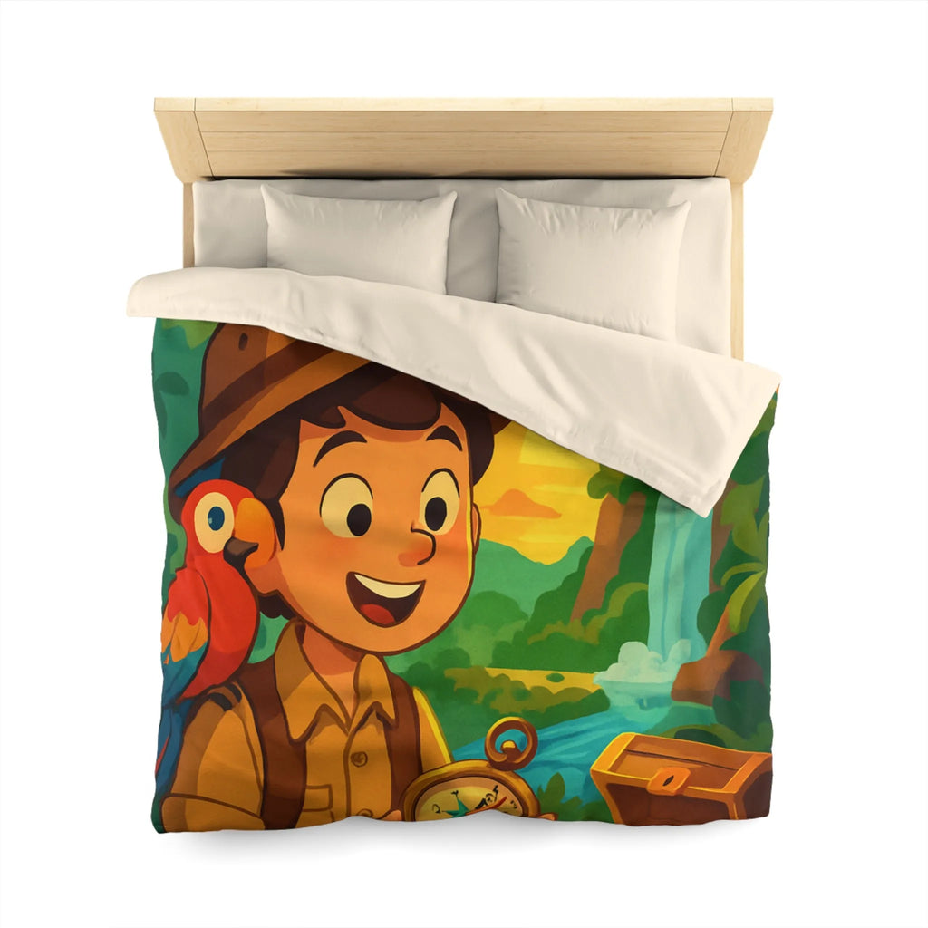 Housse de couette aventure tropicale avec trésor et perroquet pour enfant