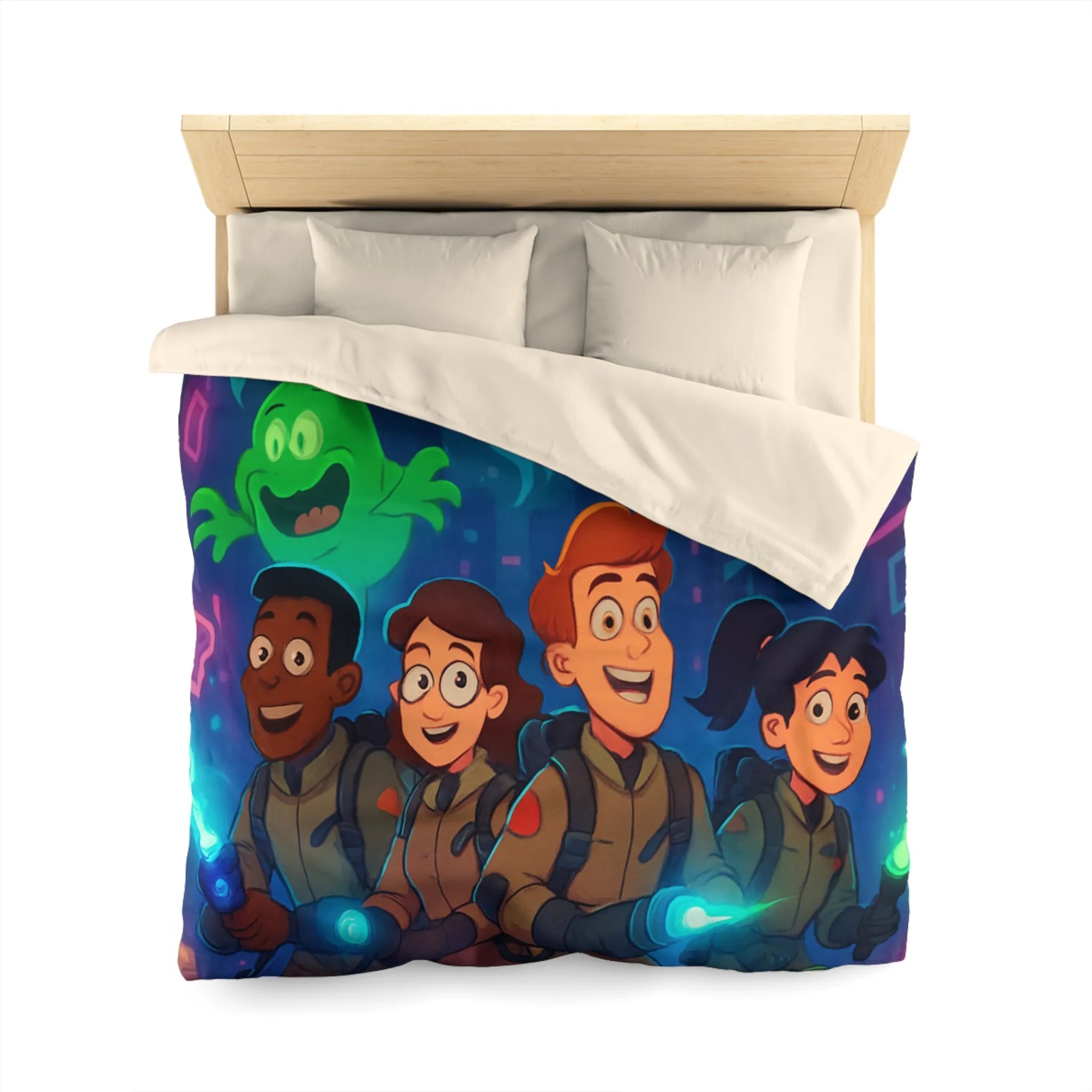 Housse de couette fantômes stylisés chasseurs de spectres pour chambre d'enfant joyeuse et colorée