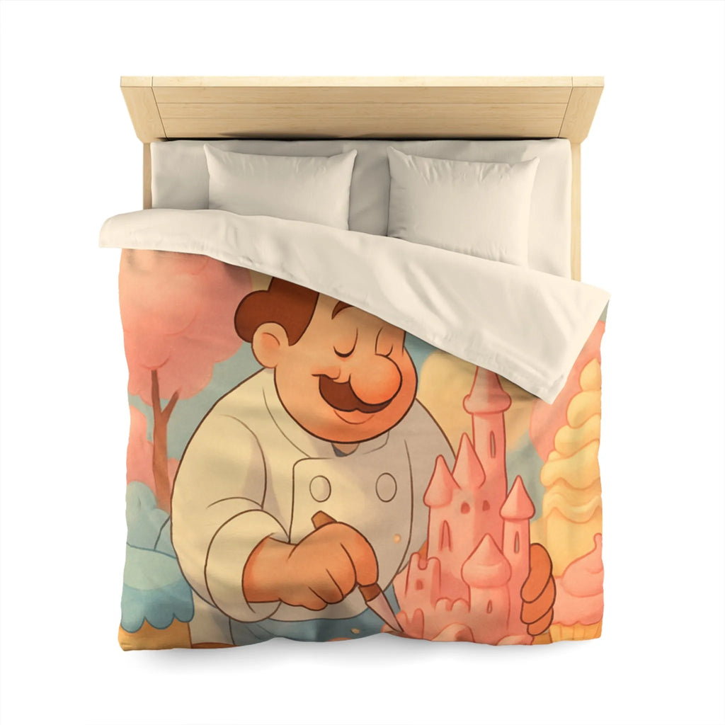 Housse de couette avec pâtissier créatif et château en crème pâtissière colorée