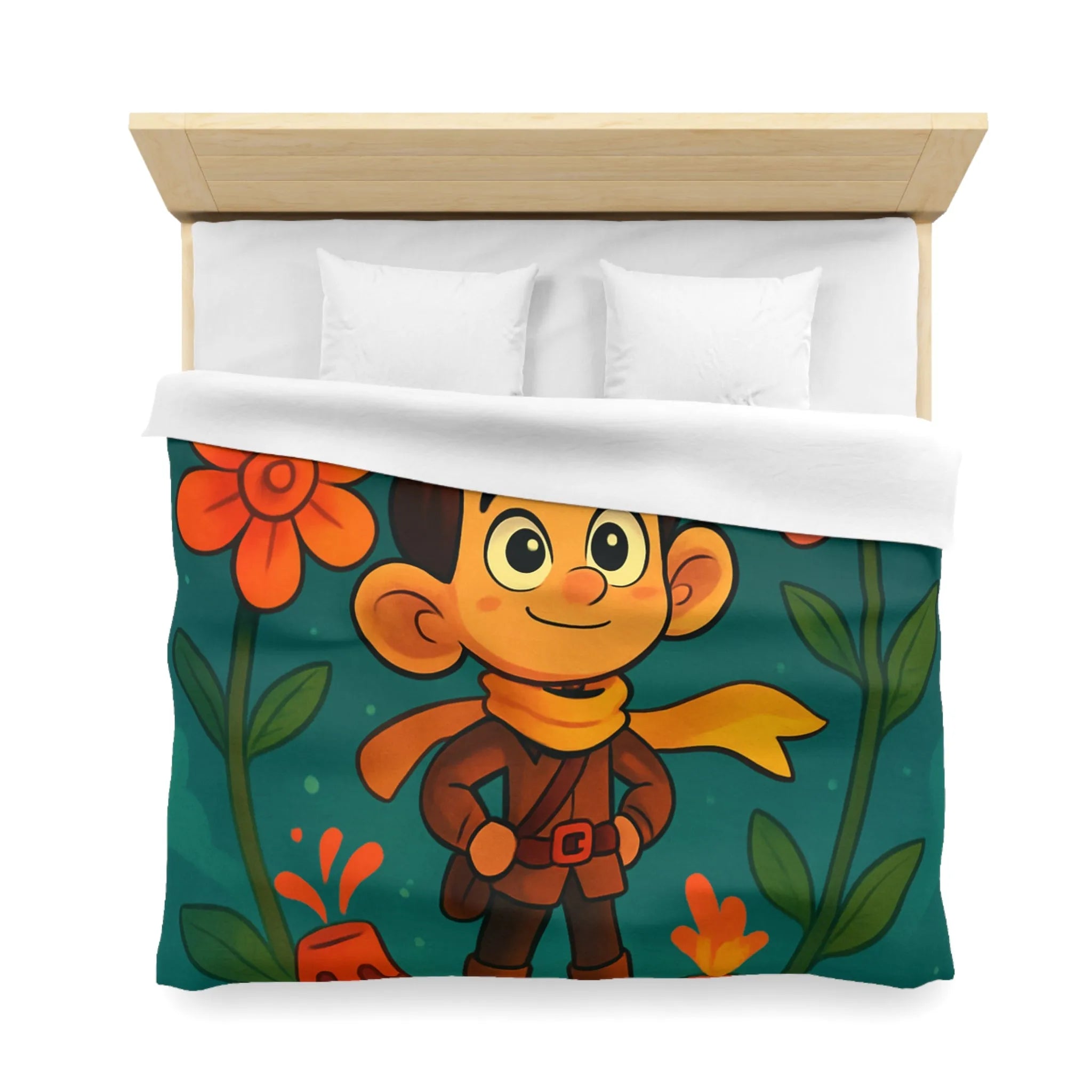 Housse de Couette Enfantine : Aventure Fantastique sur Volcan Fleuri Coloré et Amusant