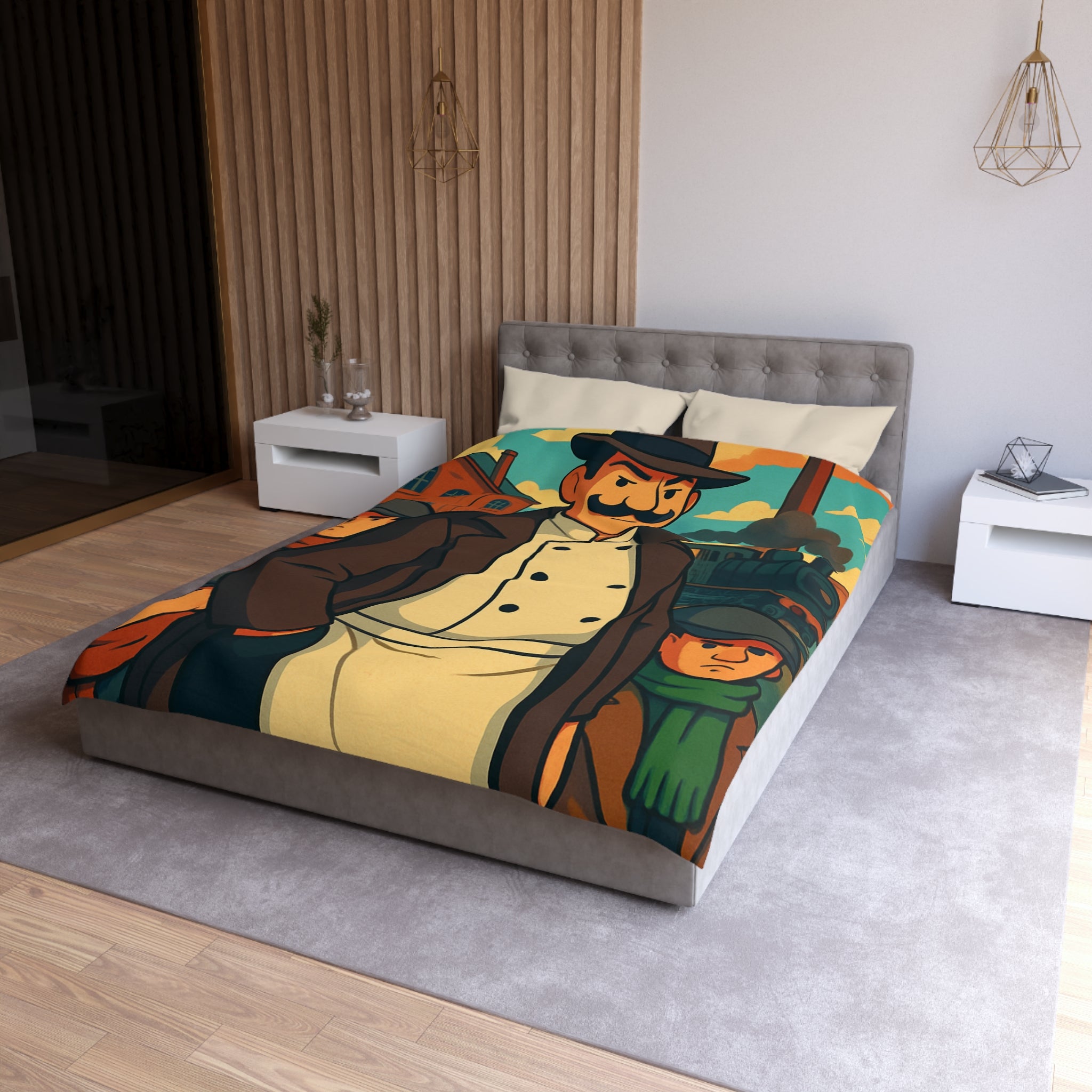 Housse de Couette Microfibre Motif Créatif Original Style Contemporain Chambre Élégante