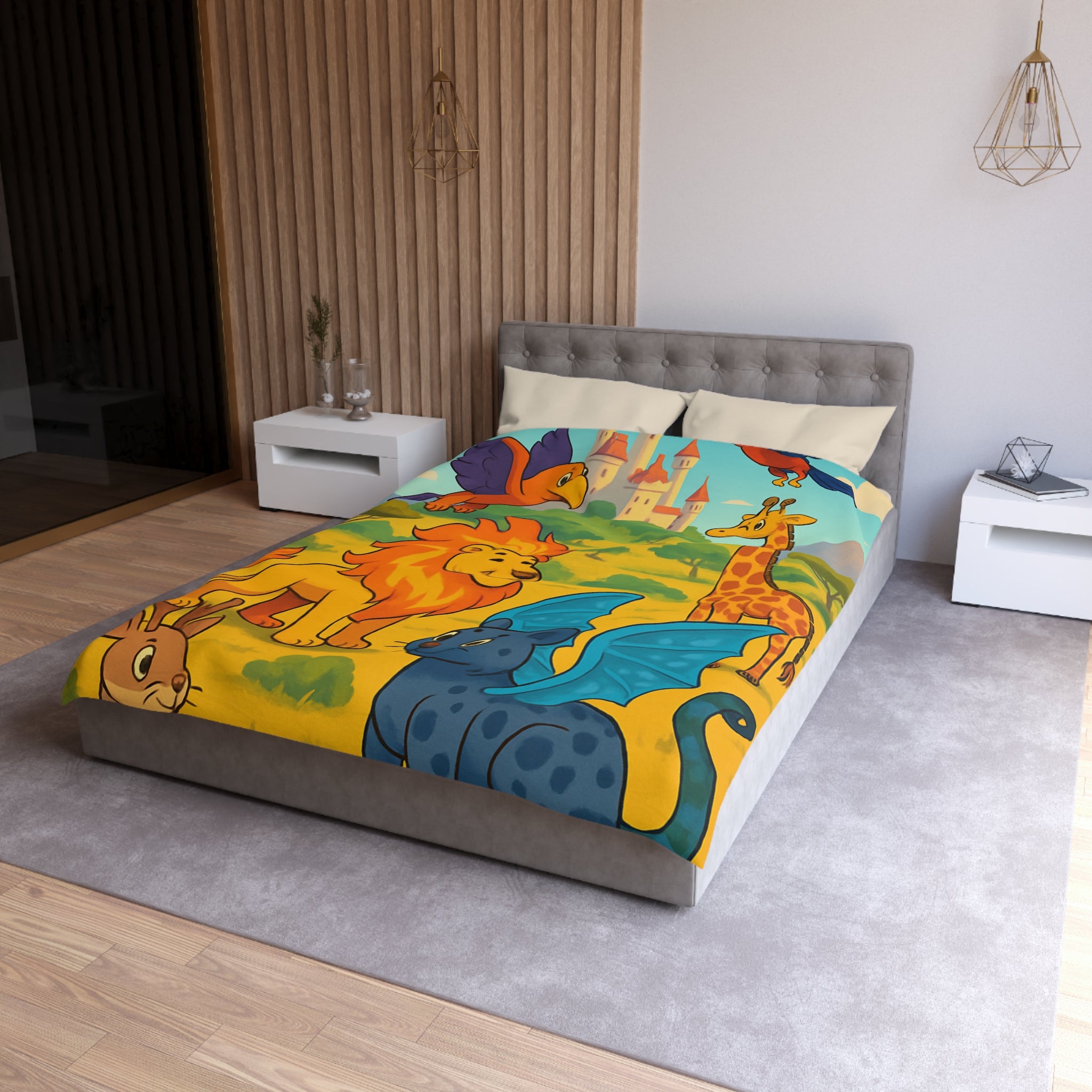 Housse de couette pour enfant avec animaux magiques et château de conte de fées