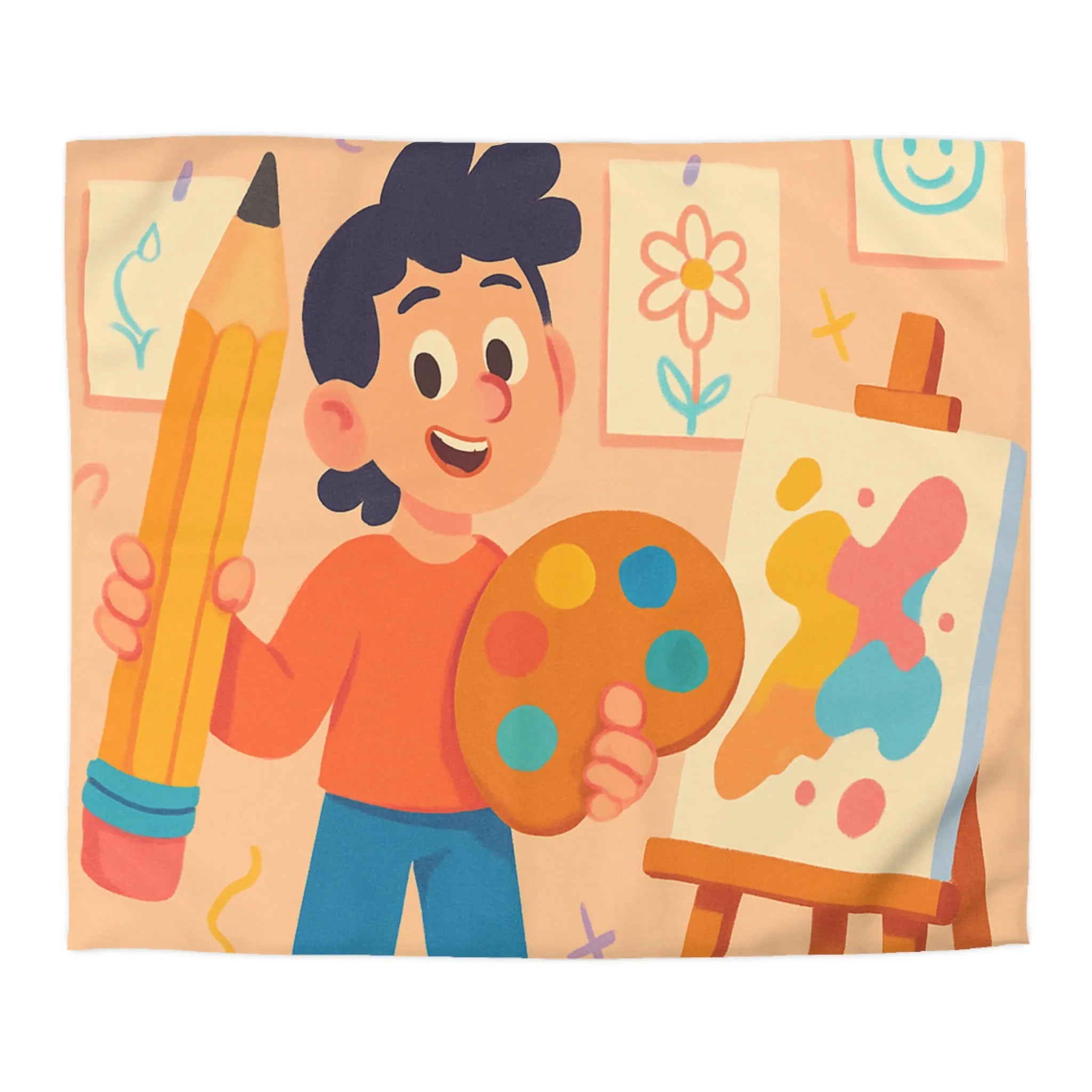 Housse de couette colorée avec motif créatif d'artiste joyeux pour chambre moderne