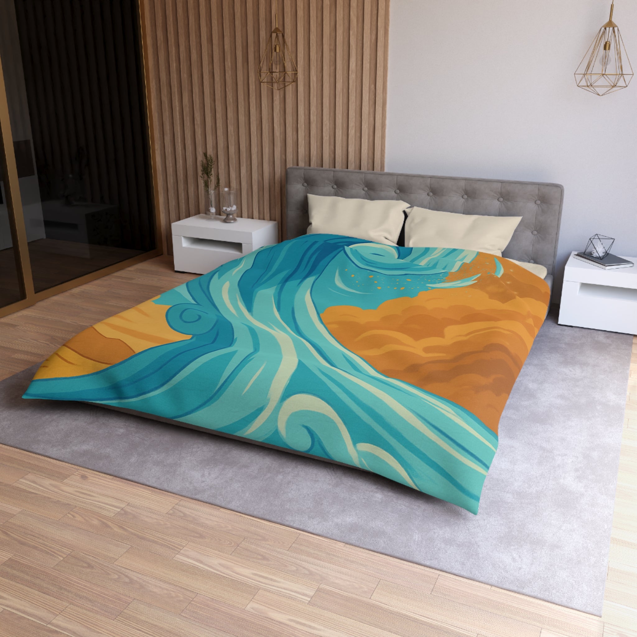Magnifique houle turquoise dynamique avec désert doré pour chambre moderne et artistique